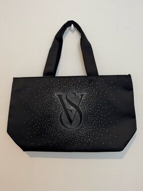 Victoria's Secret Bedazzeled Black Tote Overnight Duffle Weekender Bag